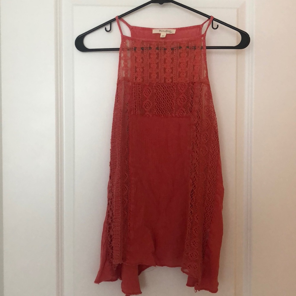 Coral pink lace flow tank top
